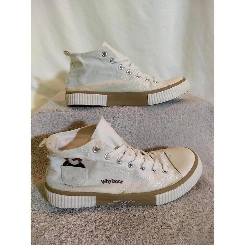 Fashion Prris Womens White Canvas Mid Top Fasion Sneakers, Size: 42 EU   #U33-10